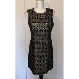 Milly Black & Gold Brocade wool blend Sheath Dress Sz 8 Lined Party Wedding Vtg
